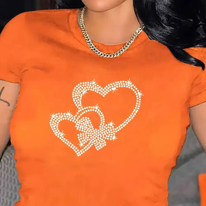 Women elegant <b>rhinestone</b> embellished t shirts shiny crystal diamond decorated bling fashion <b>tops</b> summer wear - Product Image 1