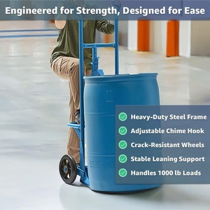 Chariot à tambour robuste pour usage commercial, capacité de 1000 lb - Transporteur de fûts en acier avec roues en fer de 10 pouces - Product Image 4