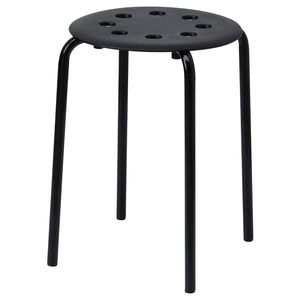 Taburete Moderno de Metal Negro con Asiento Redondo Perforado para Cocina, Baño, Ducha, Jardín, Taller, Silla de Utilidad - Product Image 1