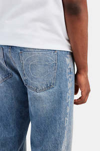 Jean en denim délavé clair coupe droite ample avec bande latérale en strass, taille mi-haute, en coton léger, style streetwear - Product Image 3