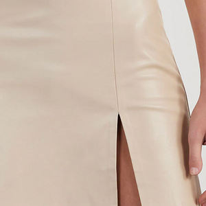 Brown High Quality PU Midi Bodycon <b>Skirt</b> Front <b>Split</b> High Waist Womens Leather <b>Skirt</b> Best Factory Direct Suppliers Comfortable - Product Image 4