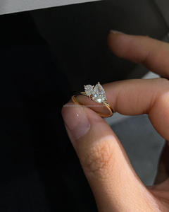 IGI/GIA Lab Grown Vintage 14K oro blanco Unisex boda/anillo de compromiso corte pera diamante perfecto regalo de fiesta de aniversario - Product Image 3