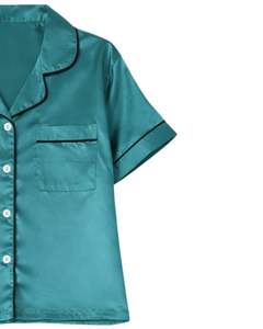 Conjunto de Pijama de Satén Teal Personalizado para Mujer, Manga Corta, Estilo Seda, Dos Piezas, Ropa de Dormir, Pantalones Cortos - Product Image 3