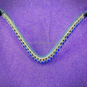 Bandeau de tête de cheval en cuir noir en forme de vague, orné de cristaux et de strass tendance, pour bride, disponible en taille full cob - Product Image 3