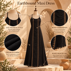 Robe d'été noire pour femme avec panneau à motif échelle tribal et ourlet effiloché brut |    Robe d'été à bretelles spaghetti et coupe trapèze - Product Image 5