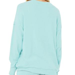 Light <b>Blue</b> Long Sleeve Pullover Sweatshirt O-Neck Loose Fit Casual Knitted Cotton Solid Color Autumn Wear Unisex - Product Image 4
