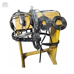 Premium quality <b>Leather</b> Single Horse Driving <b>Harness</b> set with brass studs black brown - Product Image 3