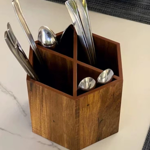 Porta cubiertos decorativo de madera rústica para cocina de estilo campestre que realza el encanto y la organización del interior. - Product Image 1