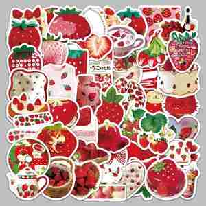 50 Strawberry Cartoon PVC Stickers Sweet Girlish Fruits Design Waterproof Mochi Decorations for Tea Cups Stationery Promotional - Product Image 2