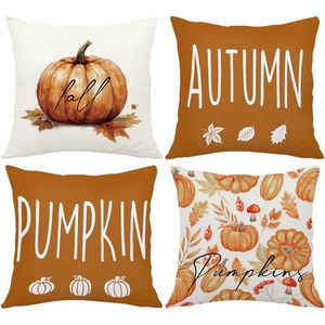 Fundas de Almohada Decorativas ORMAN de 18 x 18 Pulgadas con Diseño de Calabaza Otoñal para el Día de Acción de Gracias, Juego de 4 Fundas para Cojines de Sofá - Product Image 1