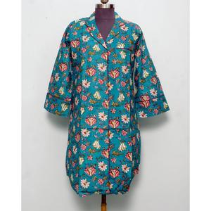 Vestido Camisero Largo de Algodón 100% Puro con Estampado Artesanal, Cuello Camisero, Manga Larga, Botones al Frente, Estilo Club, Fiesta, Moderno, Natural - Product Image 4