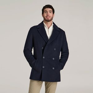 Service OEM - Manteau long en laine bleu marine, style trench, double boutonnage, léger, pour le bureau, formel, avec poche latérale - Product Image 4