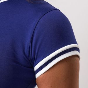 Camiseta Corta Azul Rey para Mujer con Ribete de Rayas en Contraste, Cuello Redondo, Elástica, Informal, para Fitness y Moda - Product Image 6