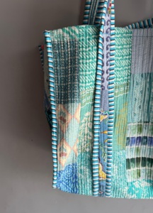 <b>Patchwork</b> Cotton Tote <b>Bag</b> With Striped Handles Bohemian Style Open Top Shopping <b>Bag</b> All Seasons Use gift for her - Product Image 2