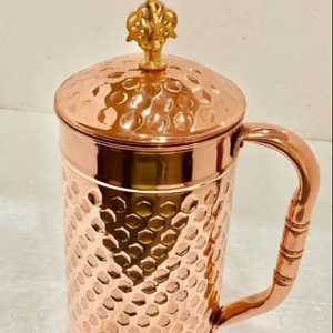 Ensemble de carafes en cuivre de qualité supérieure avec pichet à eau ayurvédique en verre, export en gros, fabricant Inde - Product Image 1
