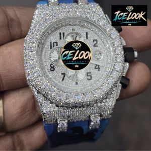 Reloj de Cuarzo con Circonita Cúbica, Esfera de Cronógrafo, Bisel con Pedrería, Correa Azul, Unisex - Product Image 1