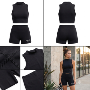 Conjunto Deportivo Formal para Mujer, Leggings Acanalados, Top Corto, Pantalones Cortos, Transpirable, Spandex/Nailon/Algodón, Secado Rápido, Cintura Elástica, Uso Diario - Product Image 4