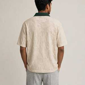 Camiseta de Golf para Hombre, Color Beige, Tejido Waffle, Secado Rápido, Manga Corta, Cuello Verde, Color Sólido, Estilo Casual - Product Image 2