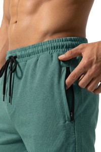Shorts pour homme en piqué 100% coton vert sauge avec cordon de serrage à la taille, décontractés, respirants, longueur bermuda, couleur unie, tissu tricoté - Product Image 6