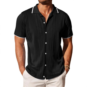Camisas informales de manga corta para hombre, teñidas de color liso, transpirables, para uso diario - Product Image 1