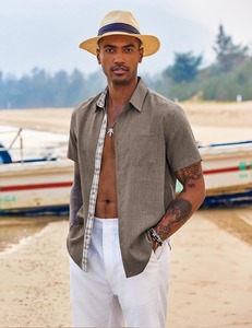 Chemise pour homme à manches courtes, imprimé tropical hawaïen, décontractée, boutonnée, en coton, à fleurs colorées, pour les vacances d'été à la plage - Product Image 4