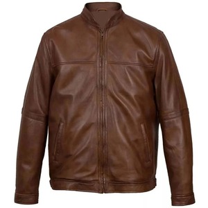 เสื้อแจ็คเก็ตหนังสีน้ำตาลสไตล์วินเทจคาเฟ่เรเซอร์สำหรับผู้ชาย - Product Image 1