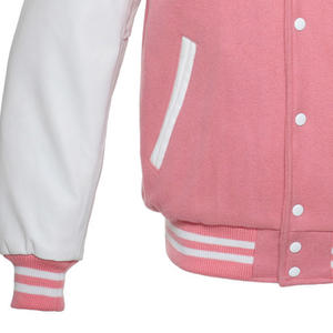 Sweat-shirt rose varsity, veste en laine et cuir véritable avec boutons classiques - Product Image 5