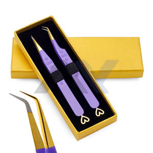 Pinces à cils personnalisées avec logo, vente en gros, pointe droite et courbée, pour extensions de cils, lot de 2, très demandées - Product Image 1