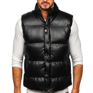 Chaleco Acolchado de PU Negro para Hombre, Cuello Alto, Cierre de Cremallera, Ropa de Invierno Informal, Sin Mangas, Grosor Estándar, Secado Rápido - Product Image 1