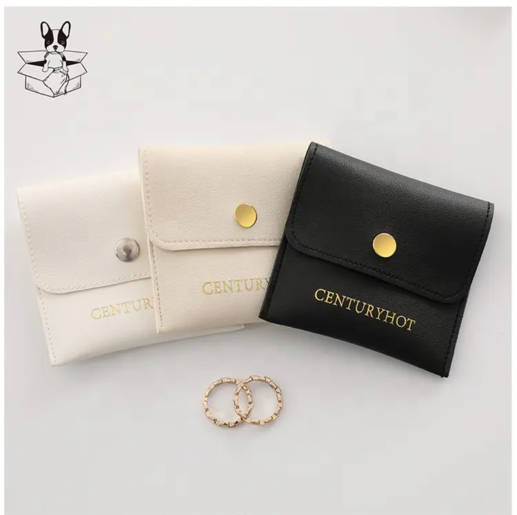 Bolsa de cuero negro de alta calidad para joyería, bolso de PU para collar, anillo, pendientes, bolsa de embalaje con logotipo personalizado
