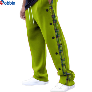 New Fashion Comfortable Vintage Side Button Striped Patchwork Pants Mens Trendy <b>Drawstring</b> Loose Straight <b>Trousers</b> Men Pants - Product Image 3