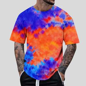 Vente en gros OEM directe de t-shirts tie-dye pour hommes, col rond, 100% coton, taille plus, coupe ample, t-shirt d'été confortable - Product Image 4