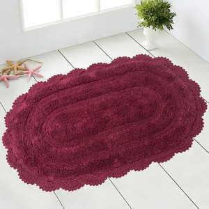 Tapis de bain ovale en coton 21x34 pouces, couleur unie, tricoté avec bordure au crochet, dos antidérapant en caoutchouc, lavable en machine, style classique - Product Image 1
