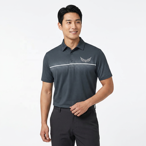 Polo de Manga Corta Gris Oscuro para Hombre, Logotipo Bordado, Secado Rápido, Estilo Deportivo, Diseño Frontal Tejido - Product Image 4
