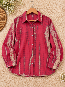 Camisa de Rayón Rosa Tejida para Mujer, Cuello Abierto, Manga Larga, Corte Regular, Casual, Primavera Verano - Product Image 5