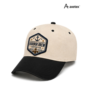 Casquette de baseball brodée Harbor Brew Coffee Co., unisexe, décontractée, beige avec visière noire, logo brodé à la main - Product Image 2