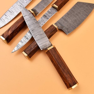 Cuchillos de chef hechos a mano de acero de Damasco con mango redondo de madera de palisandro (5 piezas) |   Utensilios de Cocina Artesanales - Product Image 3
