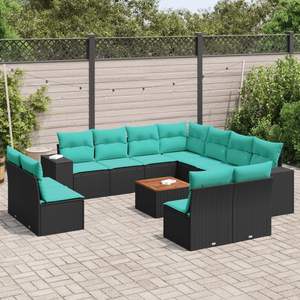 Set Divano da Esterno 12 Pezzi in Polyrattan Nero con Cuscini - Elegante Collezione Arredamento da Giardino - Product Image 1
