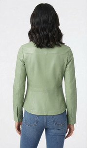 Camisa Formal de Mujer, de Cuero Genuino, Manga Larga, Cierre de Botones, Color Sólido, Verano, Ecológica, Transpirable, Personalizable - Product Image 2