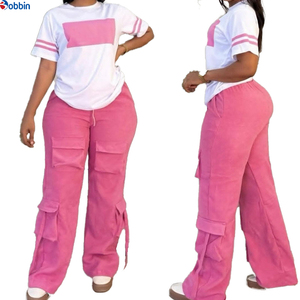 Conjunto de Dos Piezas Personalizado de Alta Calidad, Camiseta de Manga Corta Informal para Mujer, Tejido Transpirable de Peso Medio, Ecológico, y Pantalones Cargo - Product Image 3