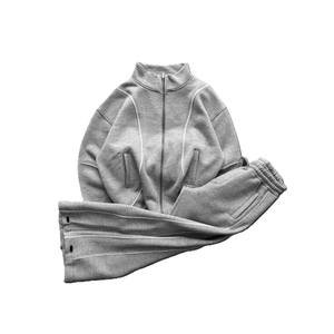 Ensemble de survêtement unisexe noir à manches longues avec fermeture éclair sur le devant, col montant, couleur unie, style sportif, pour l'automne, avec poches latérales - Product Image 4