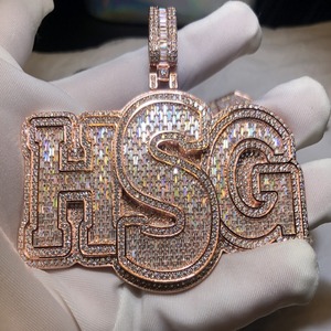 Luxury Hip Hop Moissanite Iced Gold Plated Emotion Letter Pendant Bundle with Baguette Stones Premium Custom Statement Style - Product Image 4