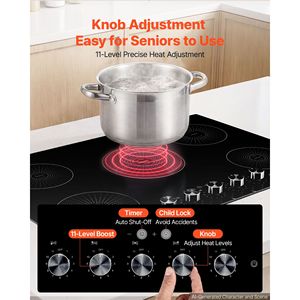 Placa de Inducción de 30 Pulgadas, 5 Quemadores, Estufa Eléctrica Integrada de 220V y 9200W, Quemador de Inducción Inteligente para Cocina con 11 Niveles de Potencia - Product Image 3