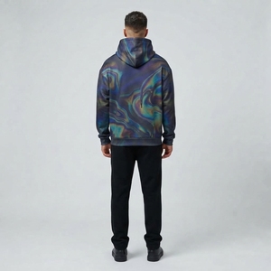 Mens <b>Black</b> Pullover <b>Hoodie</b> With Multicolor Abstract Marble Print Casual Streetwear Sweatshirt - Product Image 2