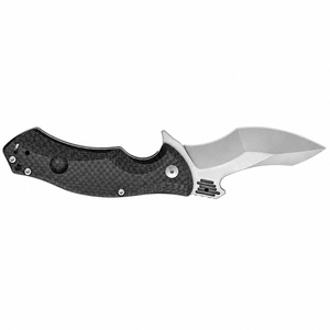 Navajas Plegables Recurvadas con Empuñadura de Patrón Tejido Negro, Hoja con Acabado Satinado, Protector de Dedos y Ranura para Cordón para Uso en Exteriores - Product Image 3