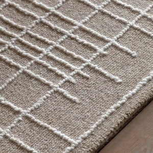 Alfombra Minimalista con Patrón de Cuadrícula Color Marfil |   Alfombra Moderna de Lana Texturizada Hecha a Mano, Alfombra Suave de Color Neutro para Decoración de Sala de Estar y Dormitorio - Product Image 3