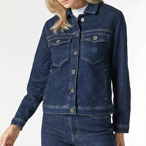 Women <b>Cropped</b> <b>Denim</b> <b>Jacket</b> Casual Button Front Blue Jean Coat Long Sleeve Fashion Outerwear Streetwear Style - Product Image 1