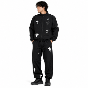 Ensemble de survêtement en nylon personnalisé avec impression graphique pour homme, coupe-vent zippé streetwear, ensemble jogging, broderie, patch, sweats à capuche coupe-vent - Product Image 1