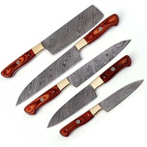 Juego de Cuchillos de Cocina de Damasco Forjados a Mano de 5 Piezas, Juego de Cuchillos Profesionales para Chef con Mango de Madera Roja, OEM, ODM, Venta al Por Mayor - Product Image 4