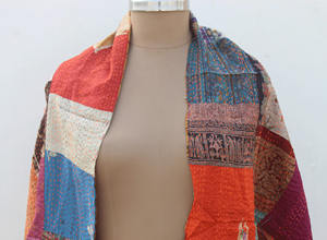 Écharpe Kantha réversible, châle vintage brodé, dupatta pour femmes, coton multi-usage, été - Product Image 4